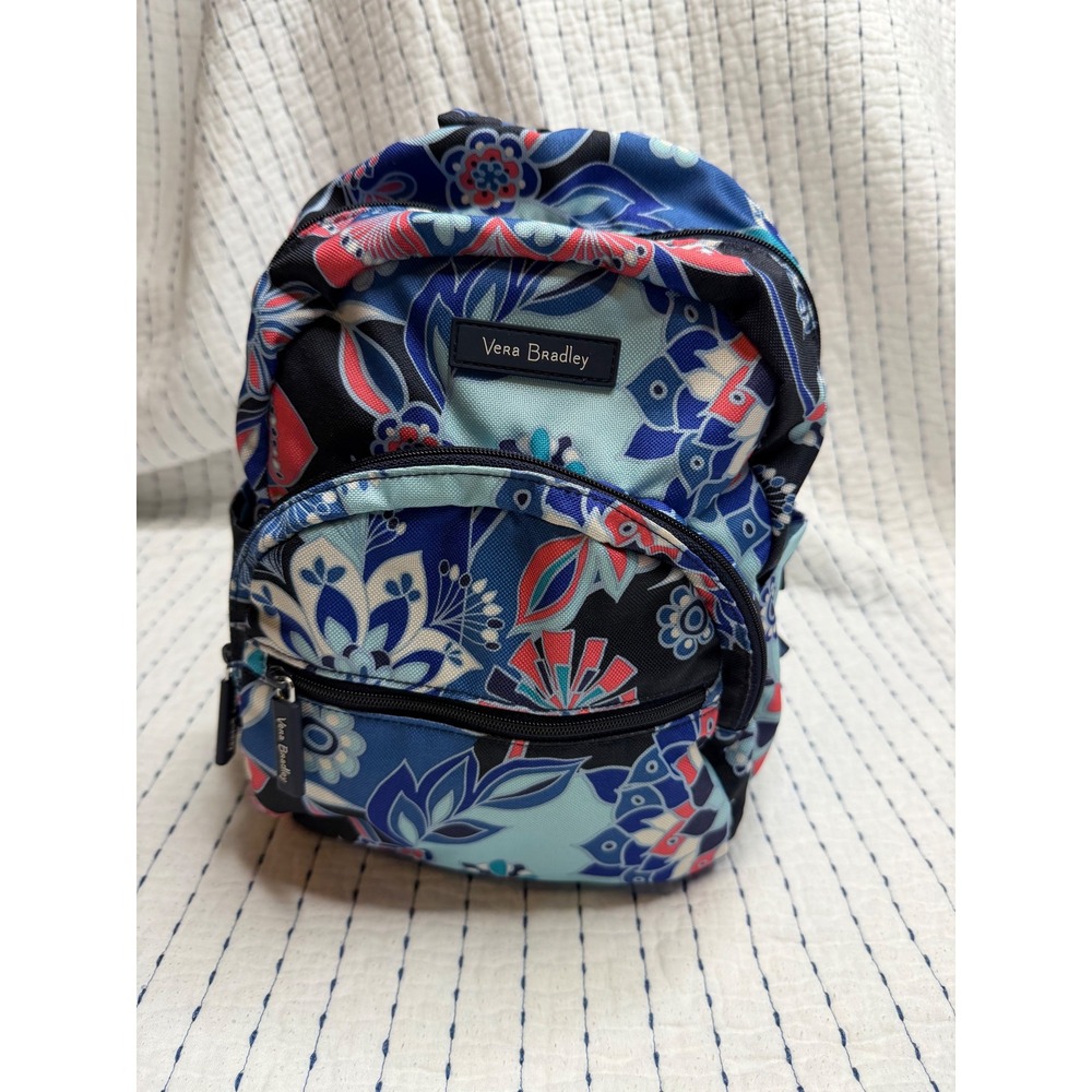 Vera Bradley Reactive Mini Backpack Blue Floral Recycled Fabric Travel Bag